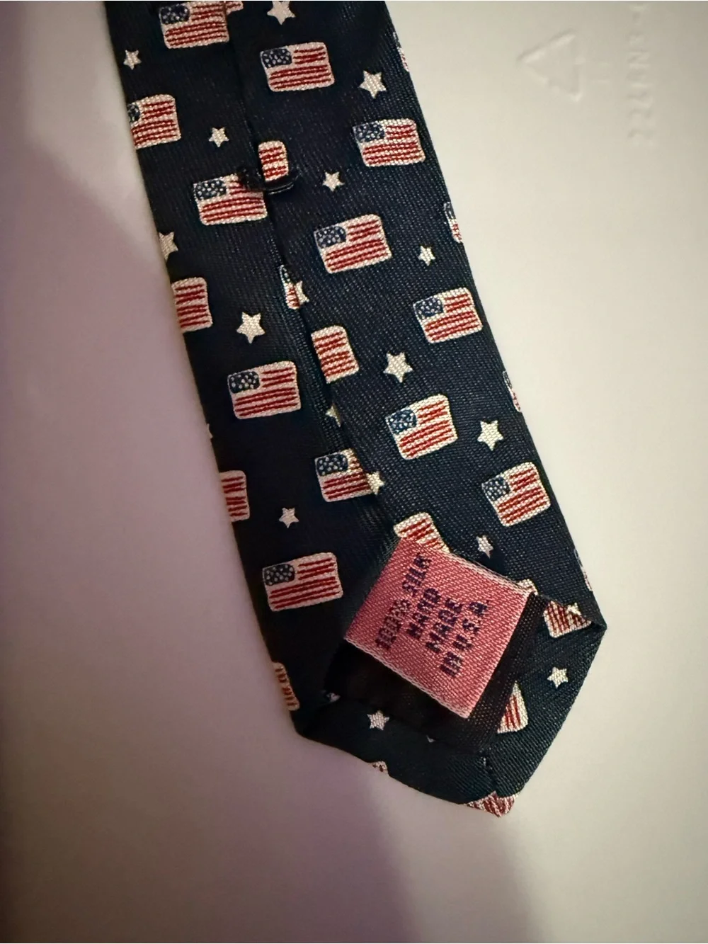 Vineyard Vines Navy Silk Tie with Red and White Flag Motif